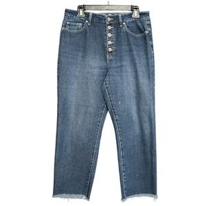 By Rewash Mom Blue Jeans Super High Rise Corsette ButtonFly Frayed Hem Juniors 9